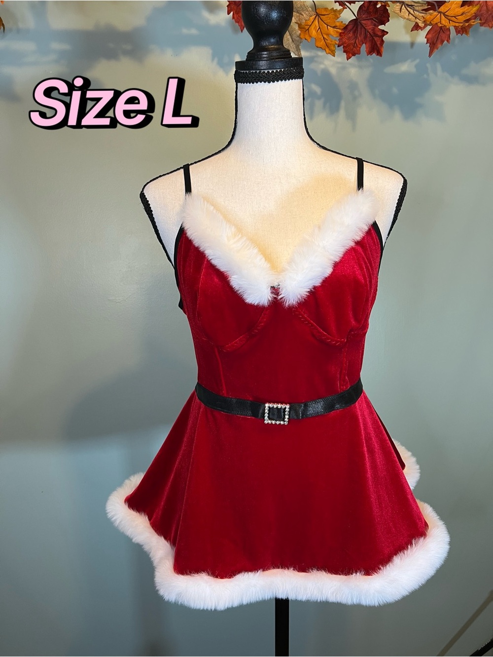 Red Velvet Santa Claus Lingerie Dress with Faux Fur Trim